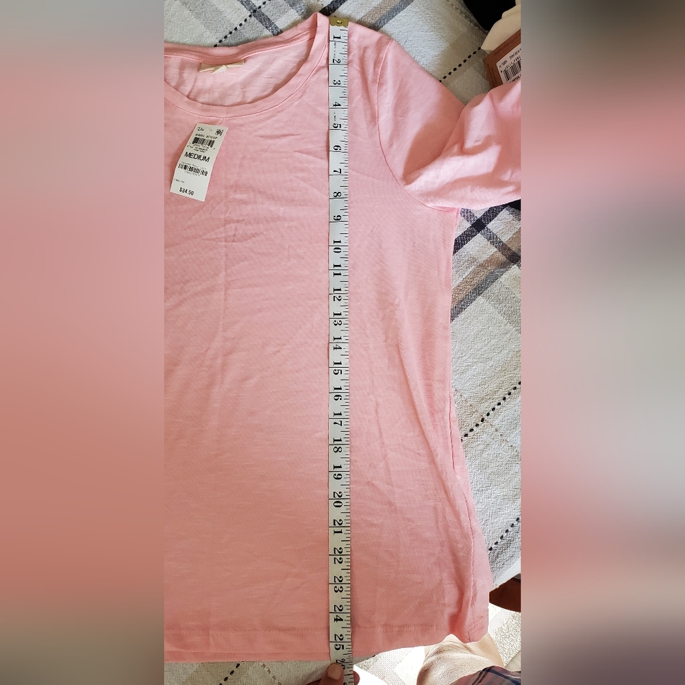 STYLE & CO LIGHT PINK HEATHERED SCOOP NECK 3/4 LENGTH SLEEVE BASIC COTTON TEE - Picture 7 of 7